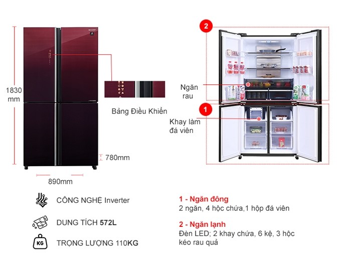 Tủ lạnh Sharp Inverter 572 lít SJ-FXP640VG-MR