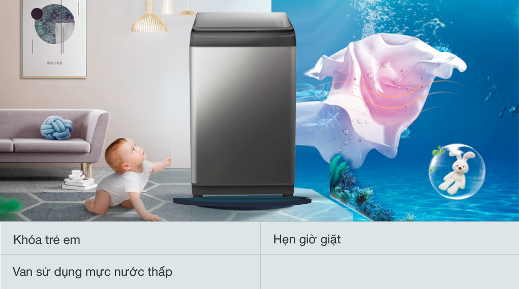 Tiện ích - Máy giặt Aqua 9 kg AQW-F91GT S