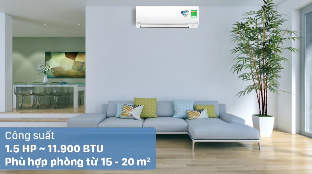 Máy lạnh 2 chiều Daikin Inverter 1.5 HP FTHF35VAVMV - Công suất 1.5 HP, phù hợp diện tích từ 15 - 20m2