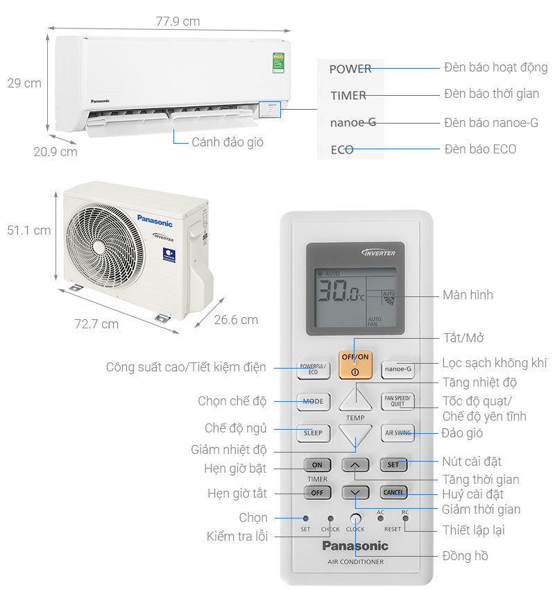 Máy lạnh Panasonic Inverter 1 HP CU/CS-PU9ZKH-8M