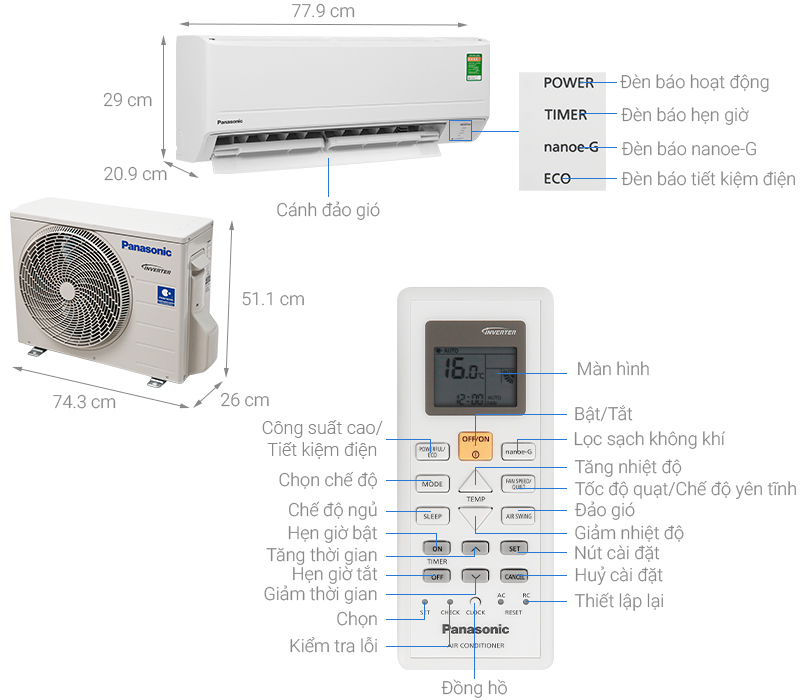 Điều hoà Panasonic Inverter 1 HP CU/CS-PU9WKH-8M